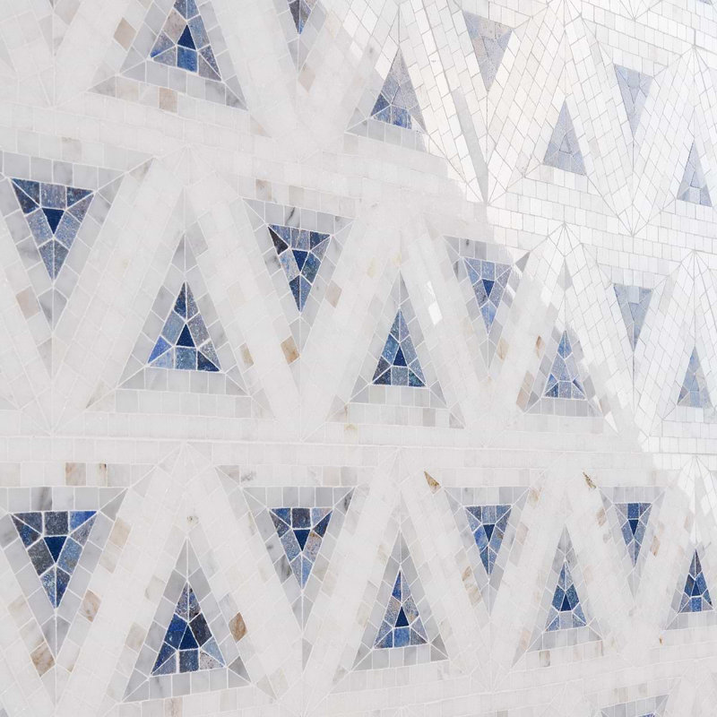 Ako 5" Triangle Marble Micro Mosaic Tile, Azul Blue