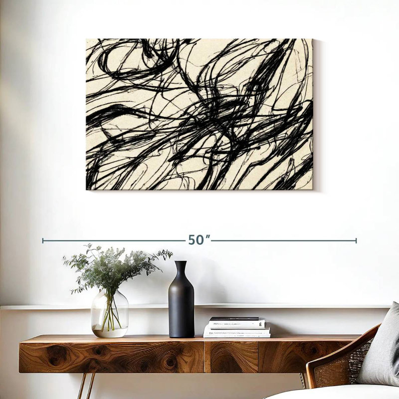 Avery Abstract Black Threads, 24" H x 36" W