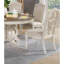 Élégante salle à manger rustique 5 pièces avec table ronde et 4 chaises d'appoint, sièges rembourrés en tissu, finition blanc antique, fabrication en bois massif, base en piédestal, incrustations complexes Détails style A, bois