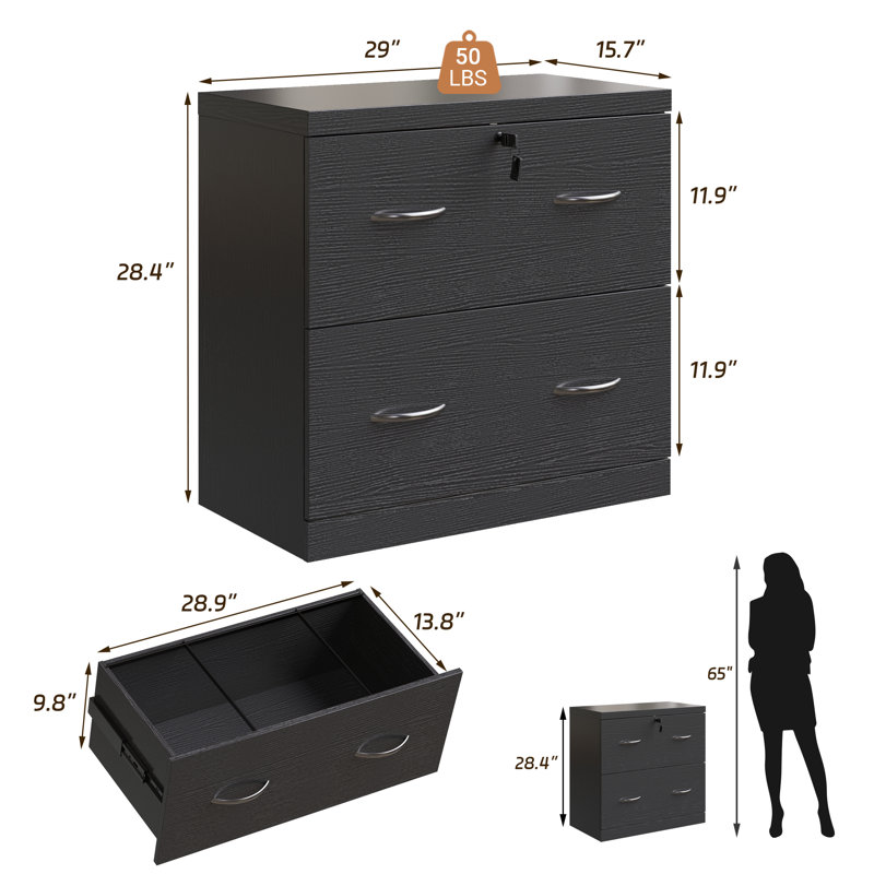 2 Lateral Filing Cabinet, Black