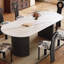 Table de salle à manger blanche + pierre ovale frittée + bois manufacturé-1699135176