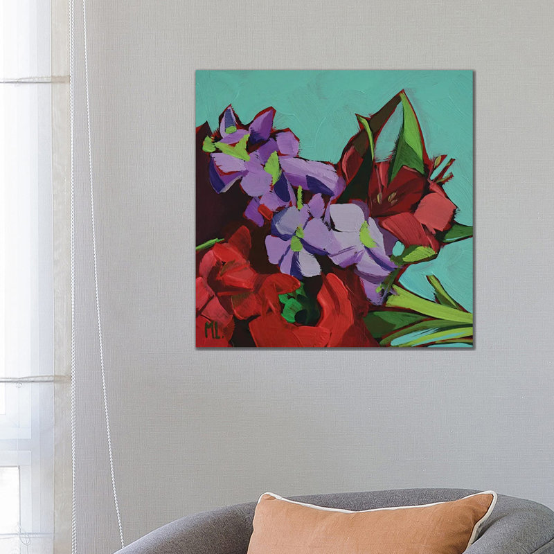 Red And Violet by Mónica Linares - Wrapped Canvas Painting, 66.04 cm H x 66.04 cm W x 3.175 cm D