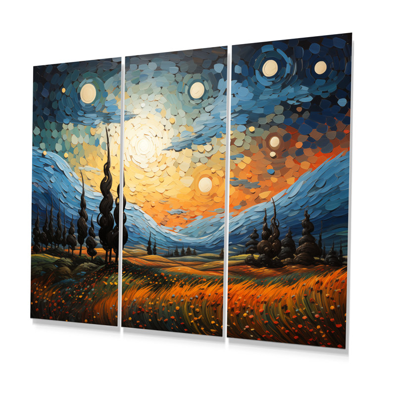 Ensemble d'art mural «The Swaying Cypress Pointillism II - Van Gogh», 28" H x 36" W, Impression sans cadre en métal
