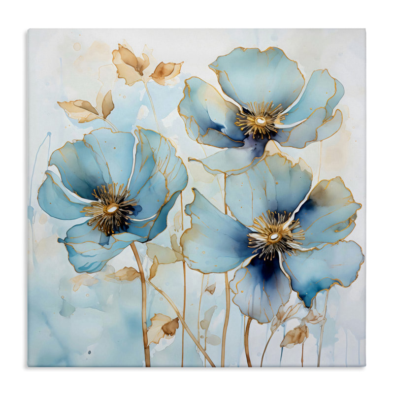 Sapphire And Gold Florals Canvas, design by Creative Studio, 17" H x 17" W