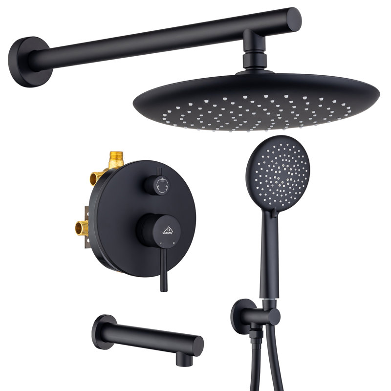 3-Function Rainfall Complete Shower System with 5-Setting Handheld Shower and Bath Spout, Matte Black