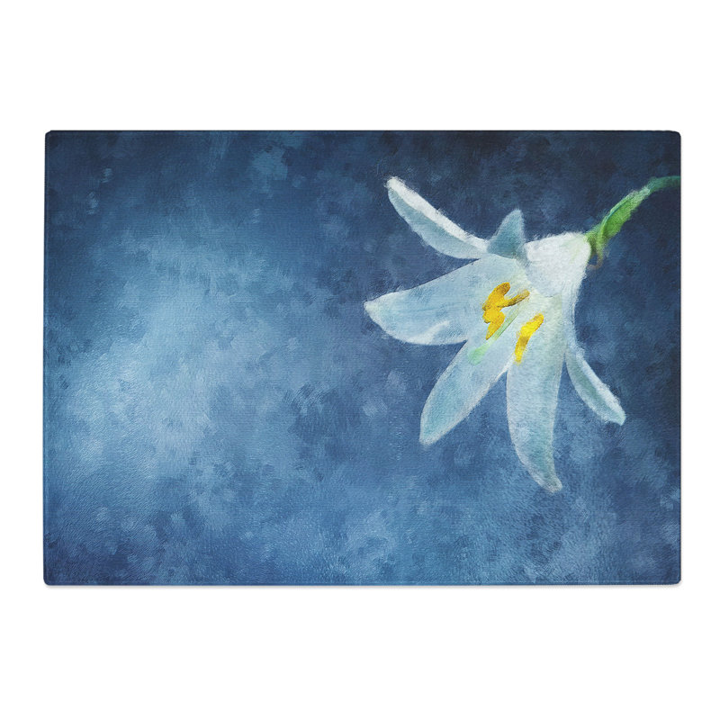 White Flower Painting Chopping Board, 0.4cm H x 28.5cm W x 39cm L