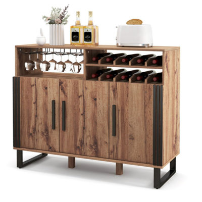Home Wine Bar Cabinet With 3 Doors And Adjustable Shelves