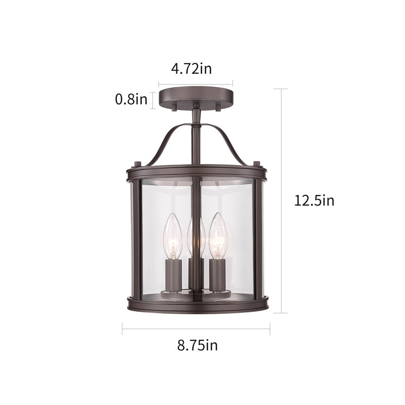 8.75" 3-Light Dimmable Flush Mount with Glass, Bronze