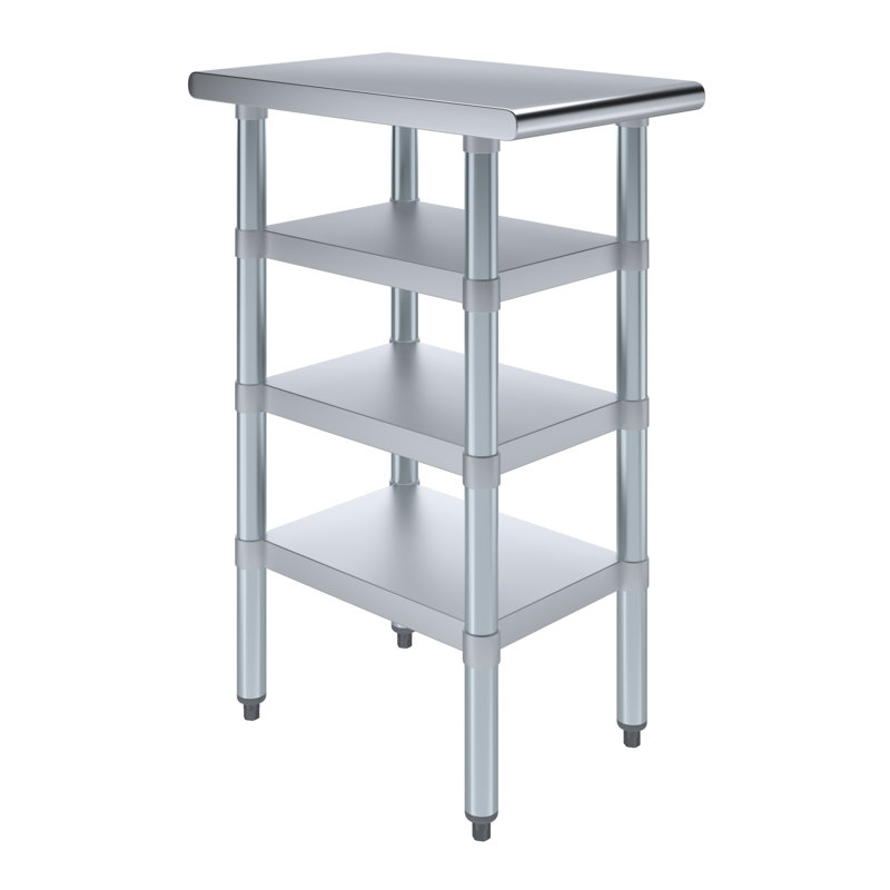 18 po X 18 po Table en acier inoxydable avec trois tablettes inférieures, P 24 po x L 15 po x H 35 po