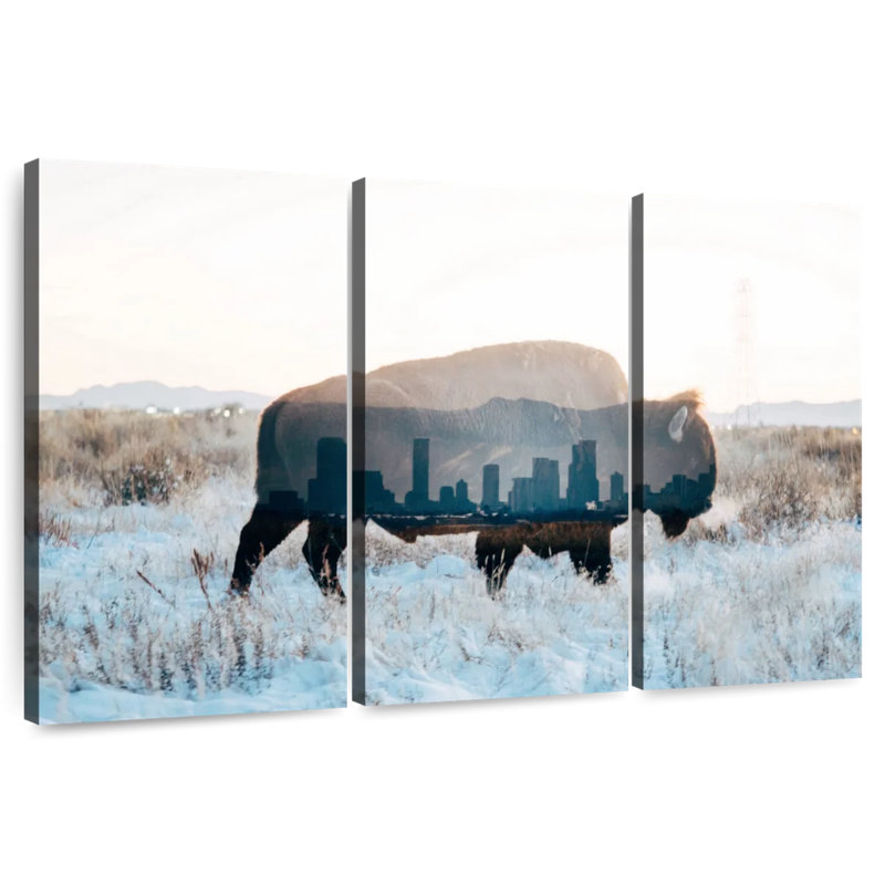 Brampt Bison And Skyline, 20" H x 33" W