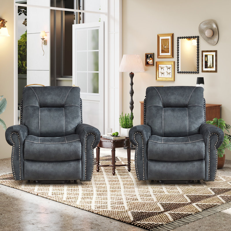 39.37'' Wide Modern Power Lift Assist Recliner With Massage, Heat & USB + Type-C Charging (Set Of 2), Slate Blue