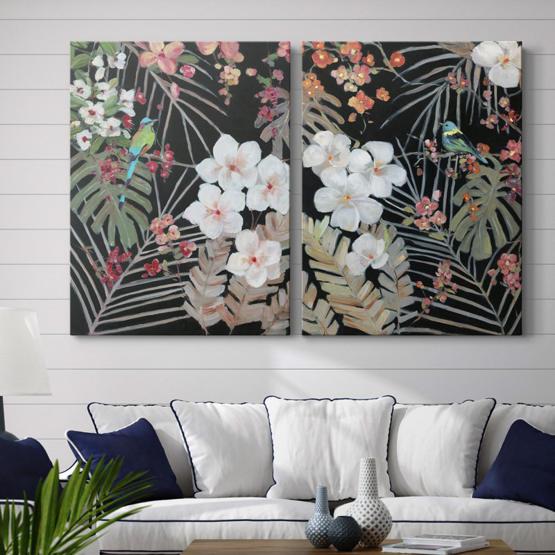 Tropical Midnight I - ensemble de 2 reproductions d'art, H 32 po x l 48 po x P 1 po, Toile tendue, Pas de tapis