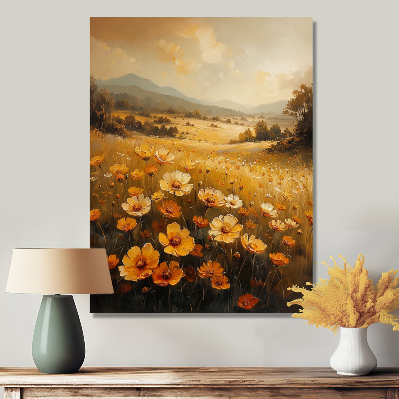 Or jaune jaune vert Sunlit Meadow II - Buttercups, art mural, H 20 po x l 12 po x P 1 po, Toile tendue