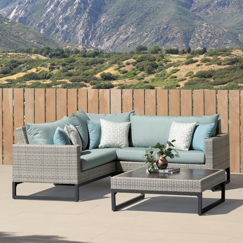 Ensemble de conversation modulaire 4 pièces avec coussins Sunbrella, Gris, Toile spa Sunbrella®