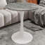 Table basse ronde à effet marbre 27,6 po avec plateau veiné gris foncé et base blanche-1112865282-1112865285