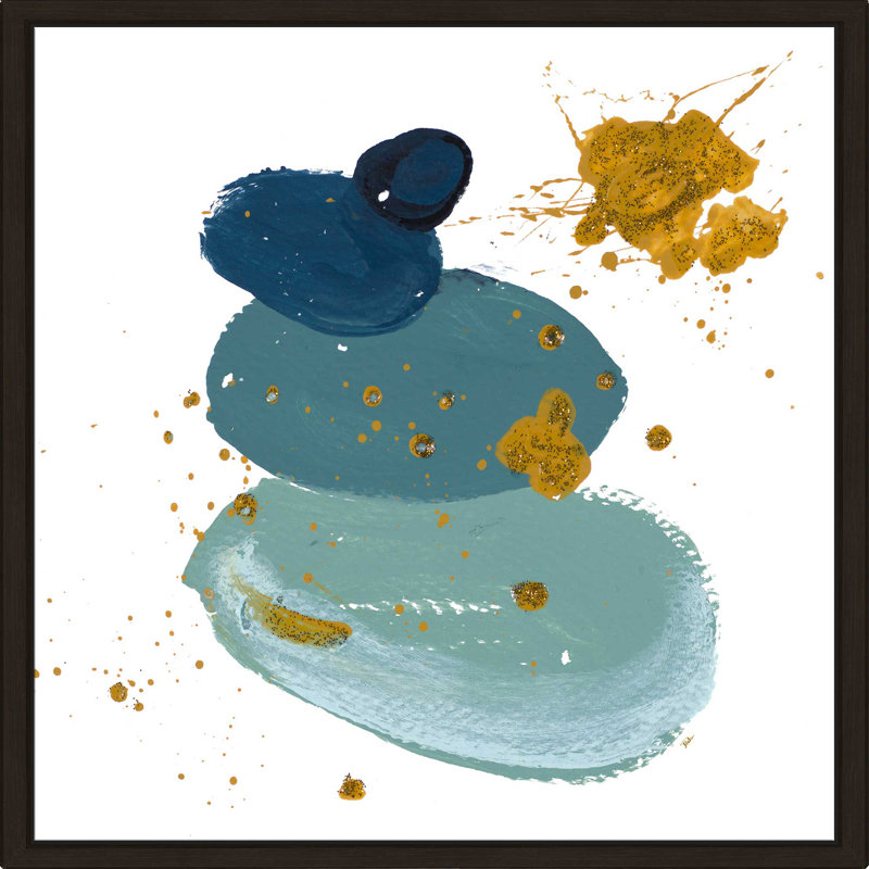 «Blue Stones Square», reproduction de peinture acrylique, H 21,5 po x l 21,5 po x P 2 po, Cadre flottant espresso