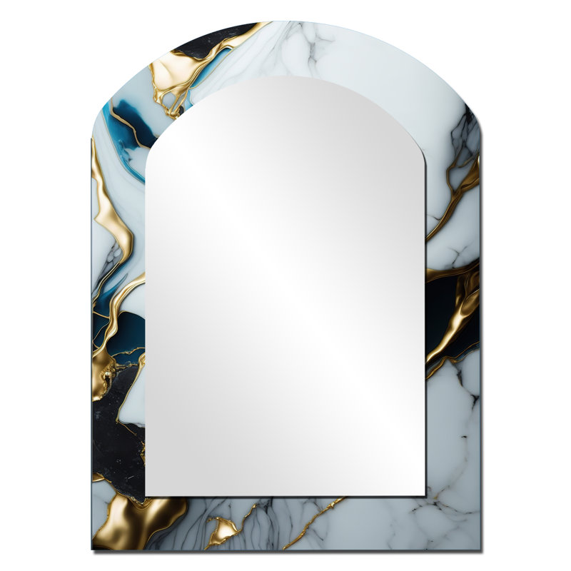 Abstract Geode Gold And White Marble II - Marble Asymmetrical Large Wall Mirror, Modern Arch Unique Mirror, Printed Metal Art