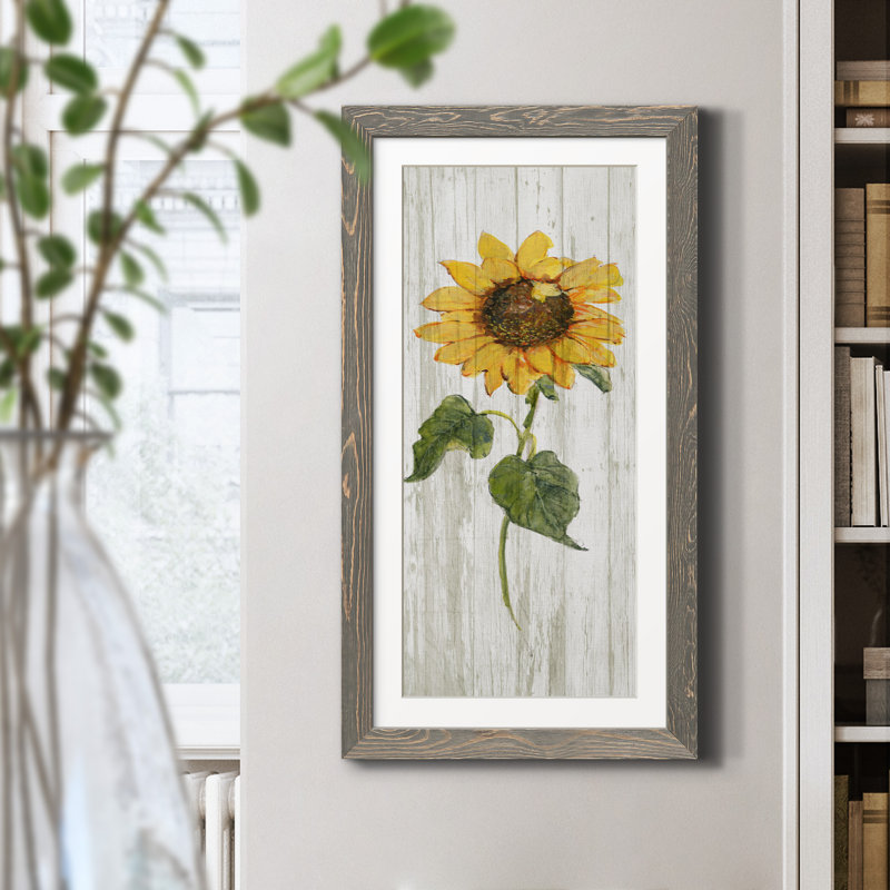 Tournesol en automne II - peinture sur toile encadrée, Gris