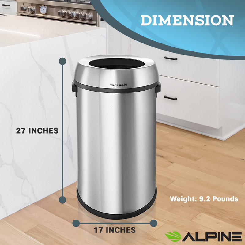 17 Gallon Silver Stainless Steel Open Top Trash Can