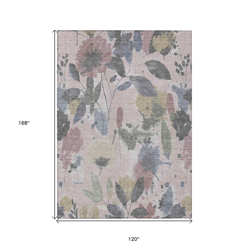 Tapis intérieur lavable floral 10 pi x 14 pi rosé et mauve