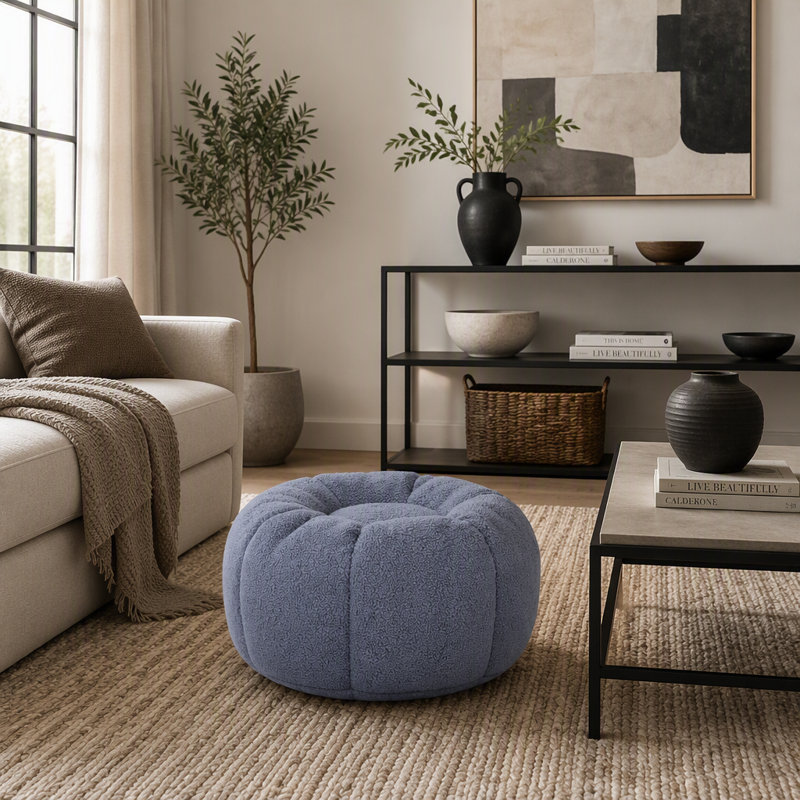 Fauteuil à billes avec repose-pieds, Bleu clair