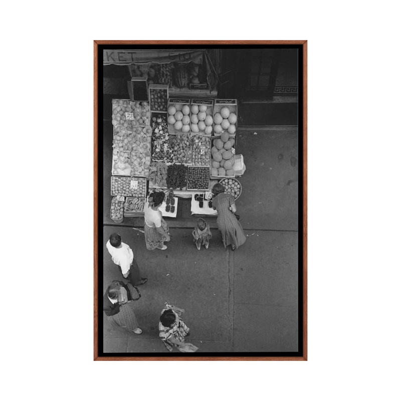 Fruit Stand Fromabove NYC 1948 by Ruth Orkin - Print on Canvas, 66.04 cm H x 45.72 cm W, Classic Brown Wood Framed