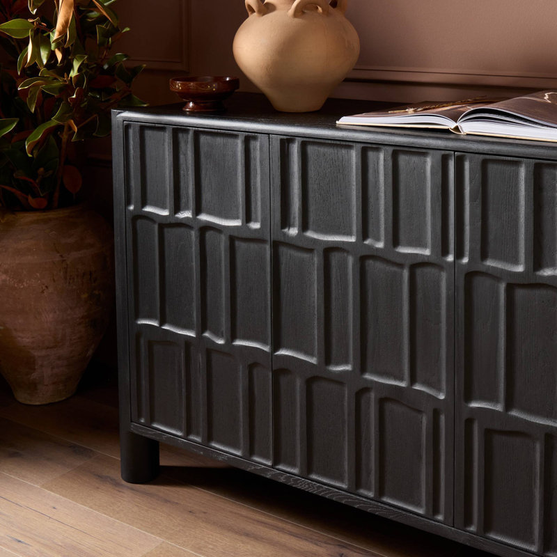 Ezri 4 Door Sideboard-Black Oak, Black Oak