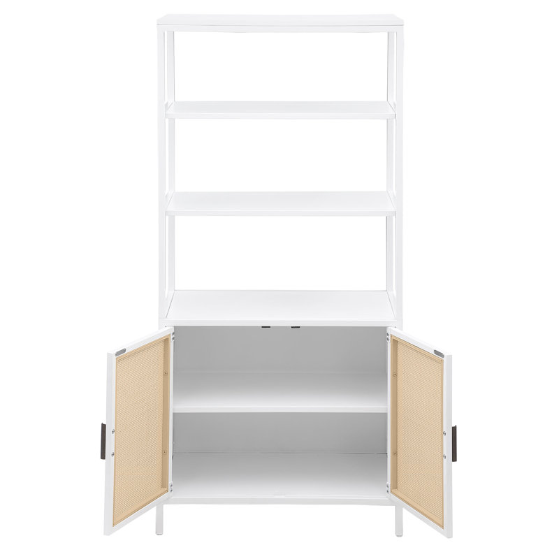 Benioff 3-Shelf Radio Weave Cane Metal Accent Cabinet, White