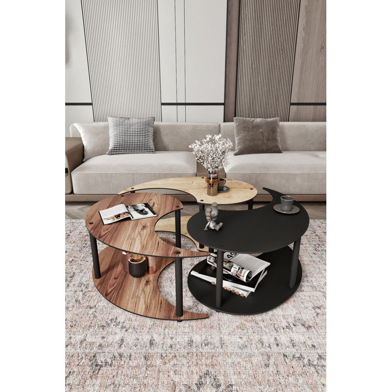 Stylish Coffee Table Set, 27.6 x 15.0 x 27.6 inches | Walnut & Black Oak Finish, 100% MDF with Sturdy Wooden Legs | Modern Design for Living Room, Perfect for Small Spaces & Elegant Décor
