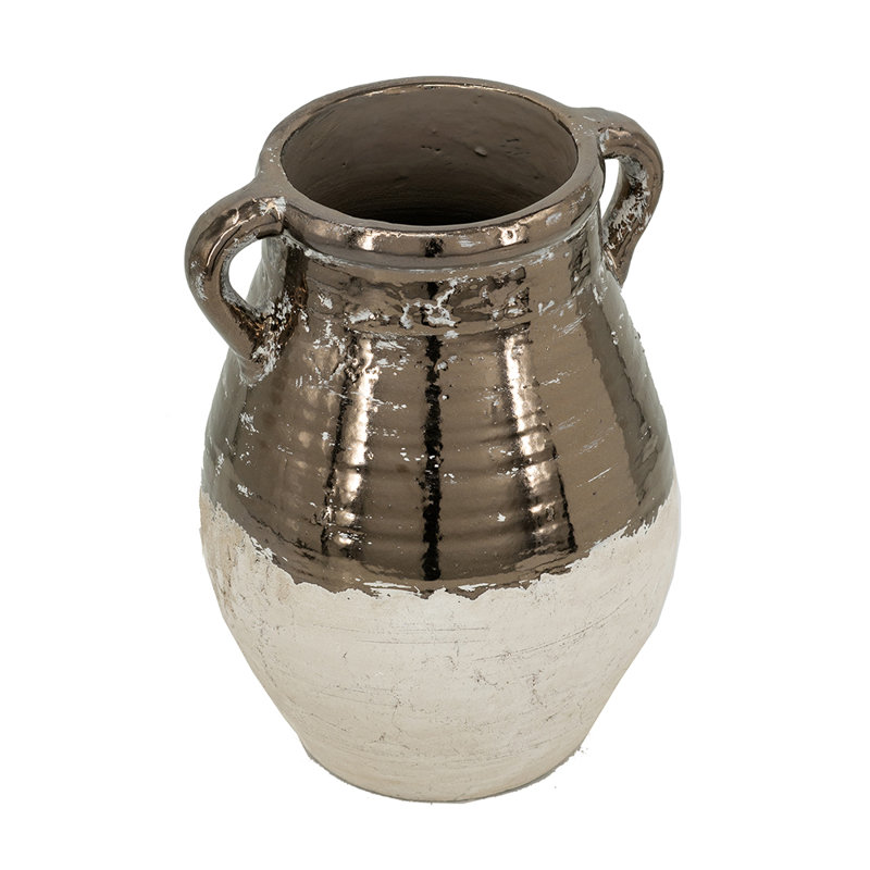 Terracotta Amphora Vase with Metallic Bronze and Natural Tan Finish