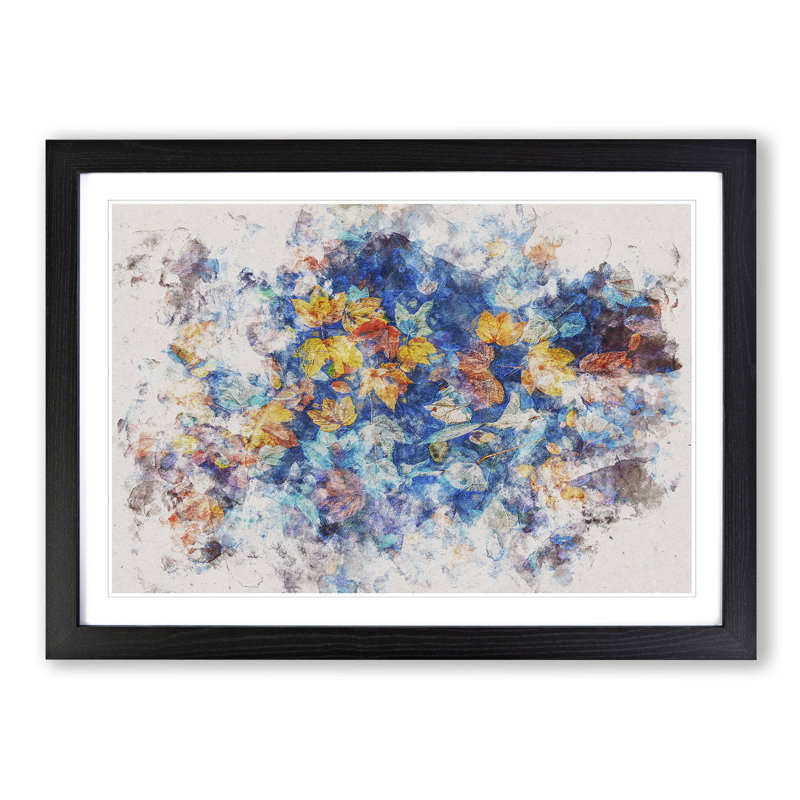 Multi Coloured Autumn Leaves - Picture Frame Painting Print, Black Framed, 40cm H x 60cm W x 2cm D