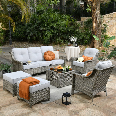 Wicker 7 - Person Patio Conversation Set with Cushions