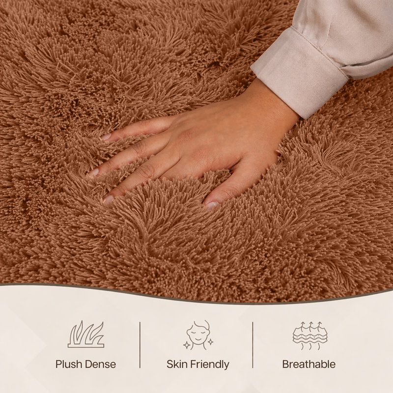 Aspire Homeware Rust Shaggy Area Rug Soft Plush Indoor Carpet, Rectangle 80cm Width X 150cm Length