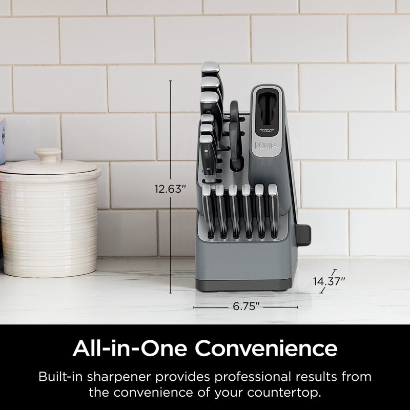 Ninja® Foodi® NeverDull Premium Knife System, 14-Piece Knife Block Set with Built-in Sharpener, Stainless Steel Knives, Black