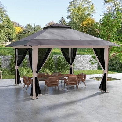 Tente de pavillon de jardin réglable à hauteur ajustable avec filet et sacs de poids