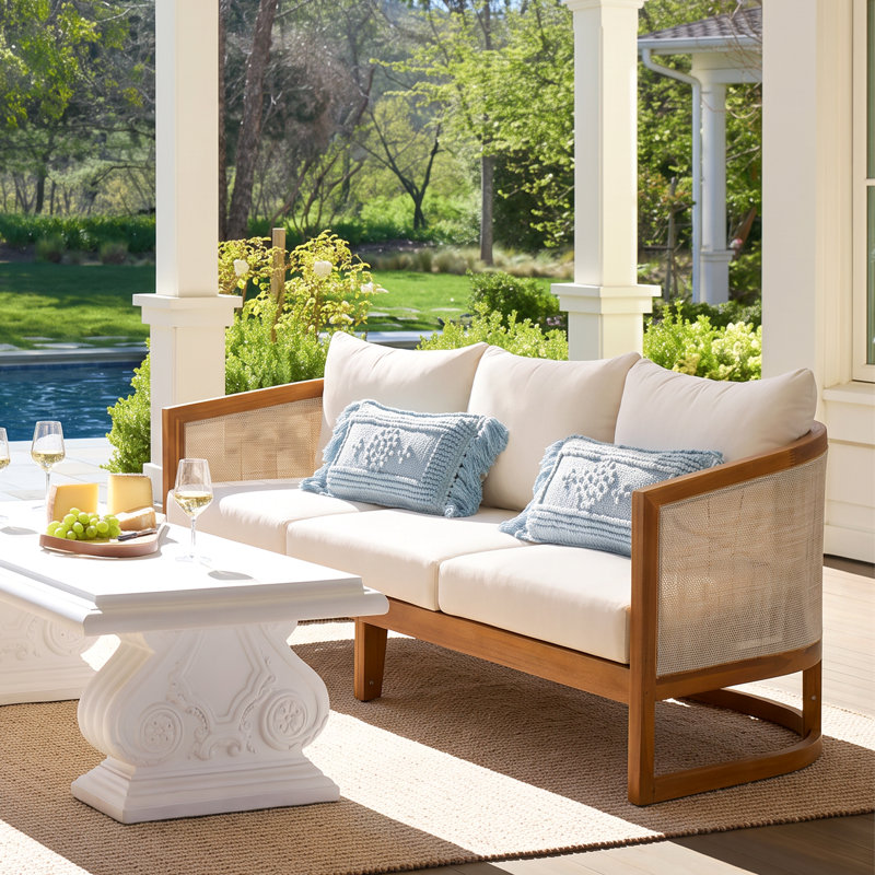 Canapé 3 places avec coussins Corrion, Beige Cushion/Teak Frame