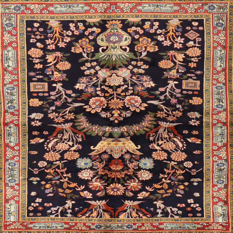 Tapis traditionnel noir / rouge / brun Colmars, Carré 3 pi