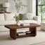 Table basse de 47,2 po en forme d'éventail avec tablette de rangement inférieure, finition grain de bois de noyer, table de salon moderne de style Mid-Century, mobilier d'appoint de style campagnard pour les grands espaces, assemblage facile