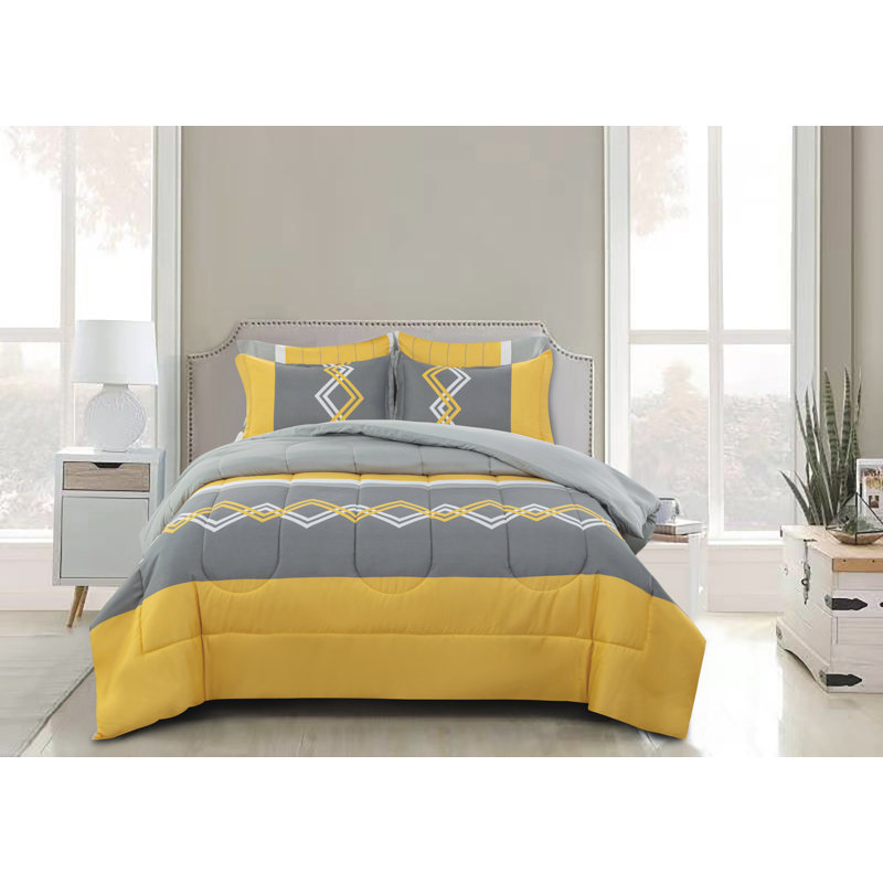 Marina Decoration Home Decor Bedding Comforters Duvet Soft Fluffy Goose Down Alternative Bed In A Bag BIAB 7 Piece Printed Comforter Set with 4 Piece Sheet Set, Modern Stripes Geometric Queen Size