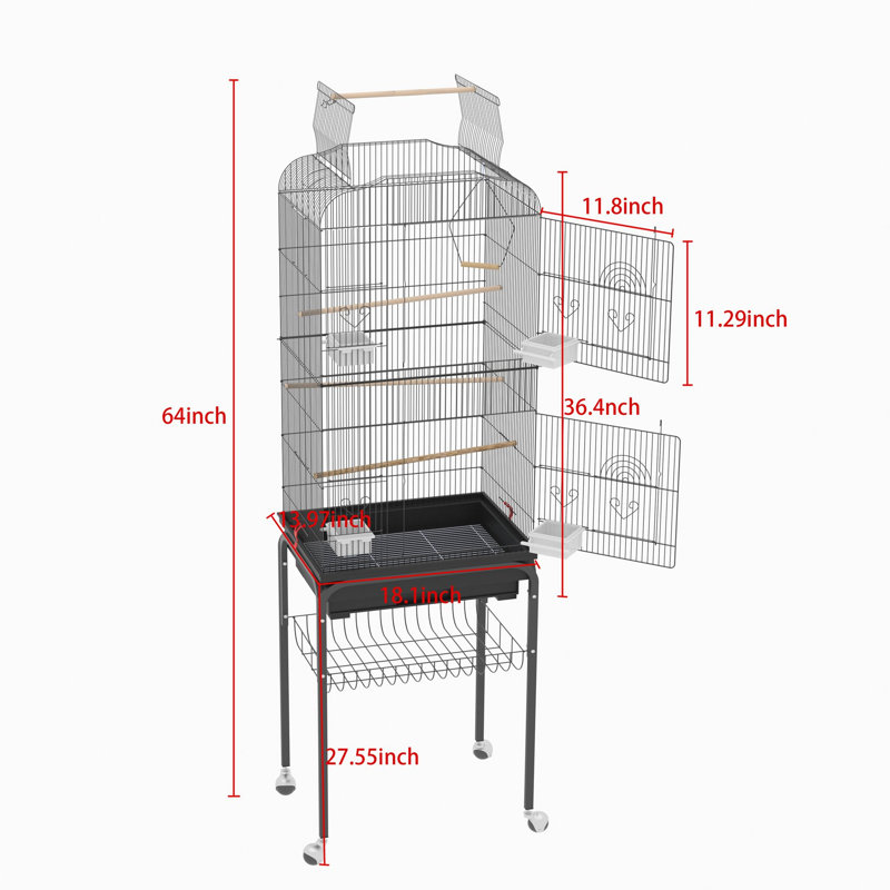 Cage à oiseaux Xxl Bird Farmer Budgie avec patio et accessoires avec support - noir, Noir