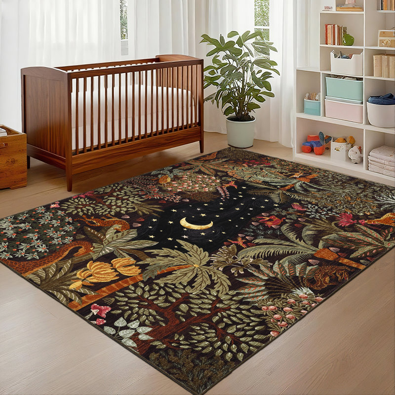 Floral Machine Washable Rugs with Rubber Backing for Living Room Non Slip Stain Resistant Carpet for Bedroom Living Room