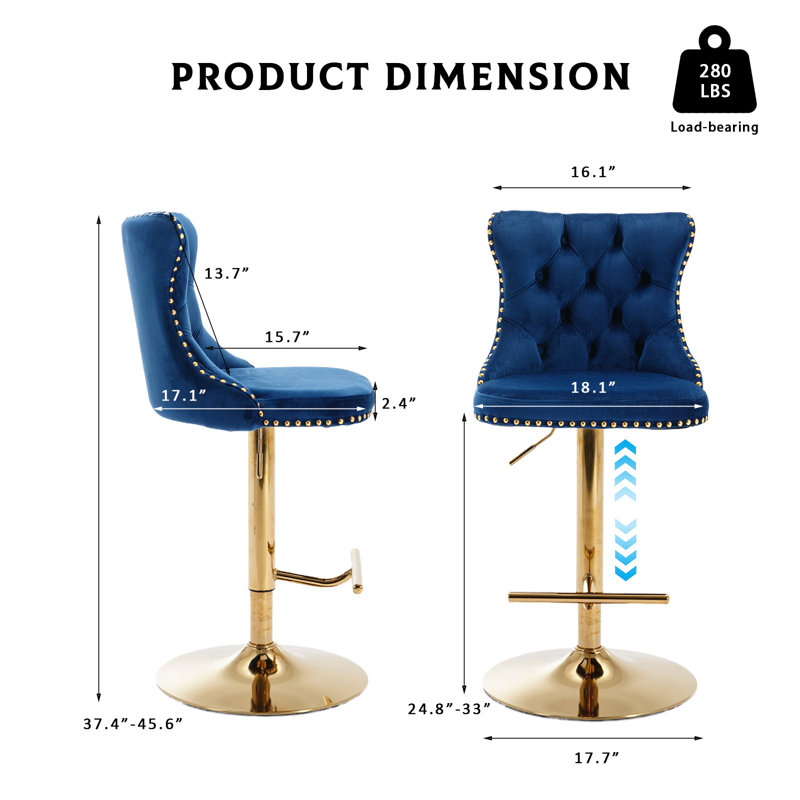 360°Swivel Adjustable Counter Height Bar Stools, Gold, 6, Blue