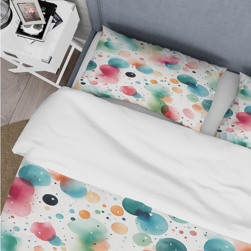 Ensemble de housse de couette Watercolor Nostalgic Poka Dot Harmony II, Housse de couette simple + 1 taie décorative stan