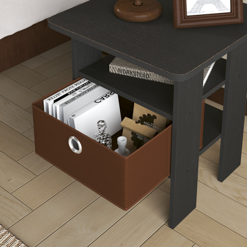 Table de chevet moderne en bois 15,51 po x 15,5 po x 17,52 po avec tiroir et tablette, Noir, Noir / brun
