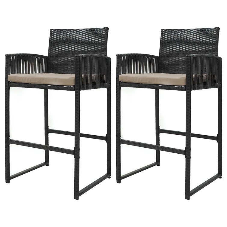 Ziannah Wicker Outdoor 29.5'' Bar Stool with Cushion