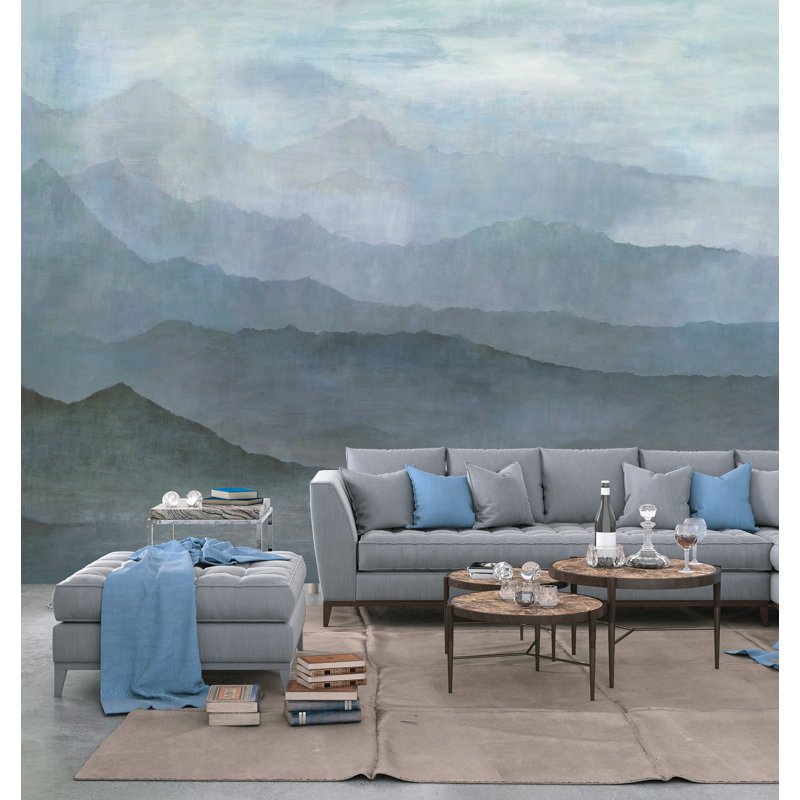 Atmosphere Misty Mountains 6-Panel Wall Mural 8.2' High x 10.4' Wide, Gray
