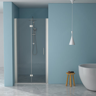 30"W x 72"H Fold Frameless Shower Door with Tempered Glass, 1/4 inch (6 mm), Brushed Silver