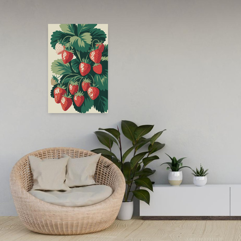 Été, fraise, récolte, fruits abstraits, art mural, H 24 po x l 16 po