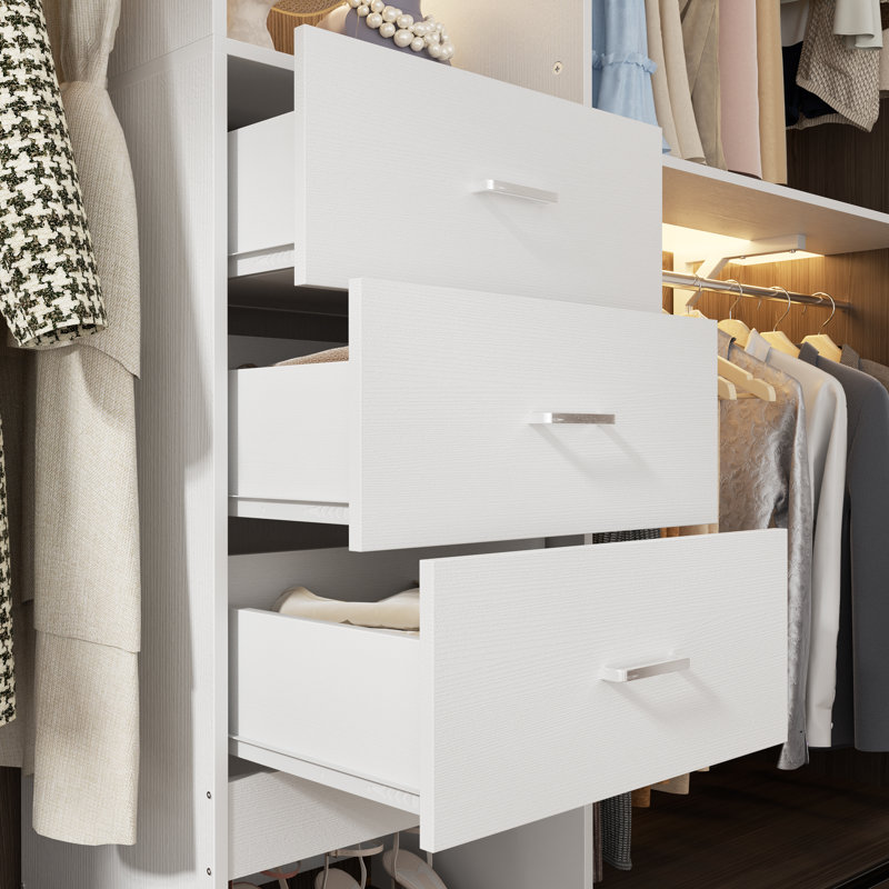 Système d'organisation en bois avec portes et tiroirs Bedrije 20 "- 96", Blanc, H 79,7 po x l 95,8 po x P 15 po