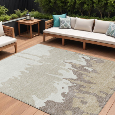 Tapis extérieur lavable abstrait ivoire et beige 8 pi x 10 pi
